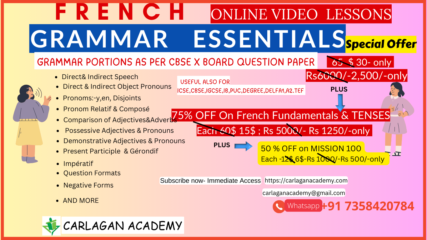This course consists of Video Lessons on Grammar Portions of CBSE std X French as per Board Exam. Useful for all other EXAMS